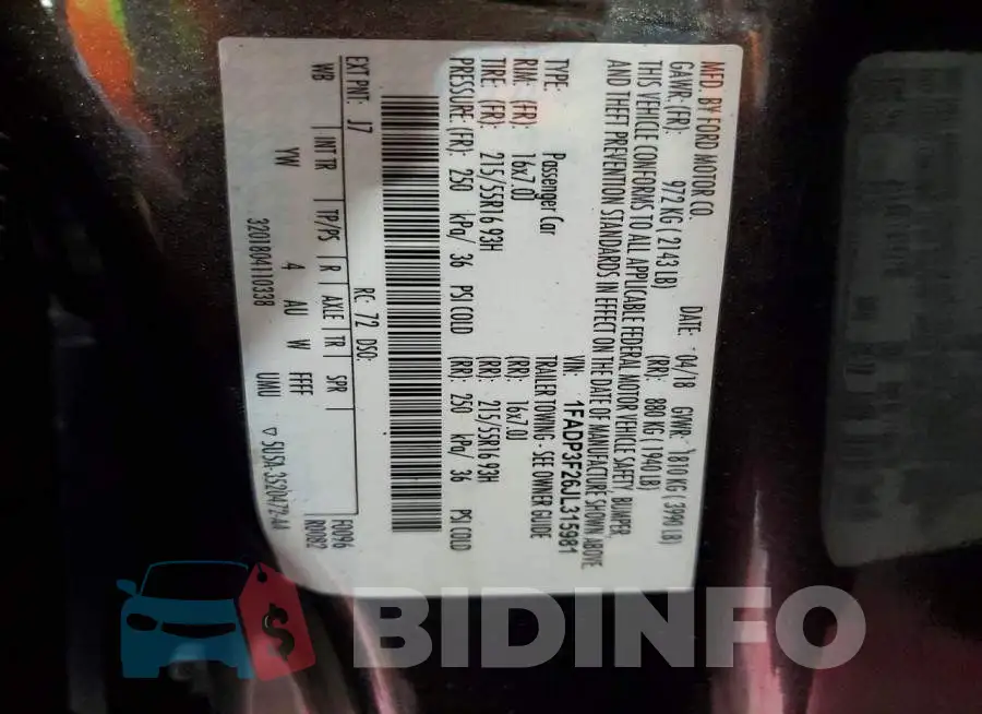 1FADP3F26JL315981 Photo# 12