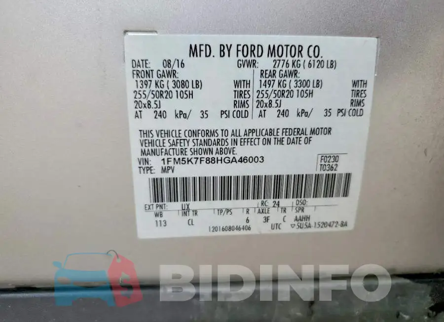 1FM5K7F88HGA46003 Photo# 13