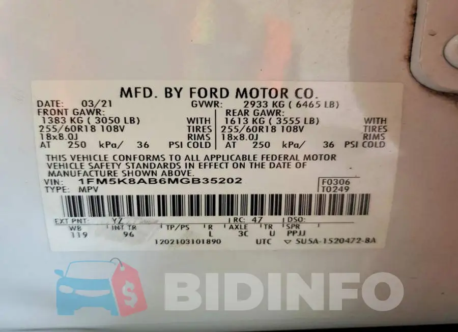 1FM5K8AB6MGB35202 Photo# 13