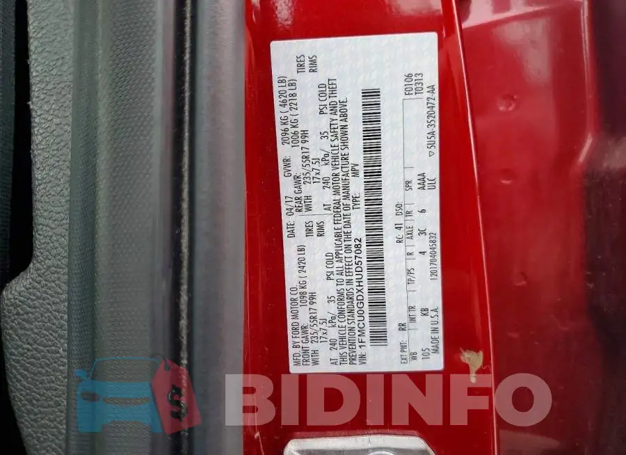 1FMCU0GDXHUD57082 Photo# 14