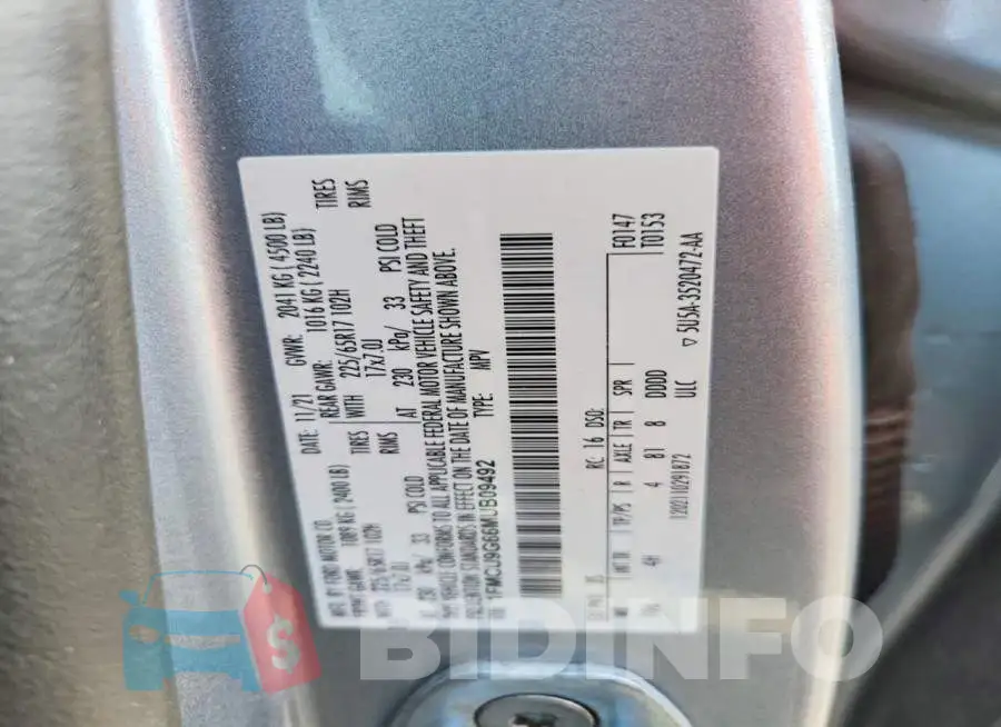 1FMCU9G66MUB09492 Photo# 14