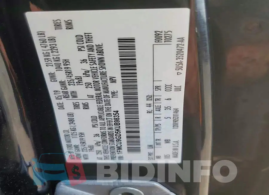 1FMCU9GD5KUB98354 Photo# 14