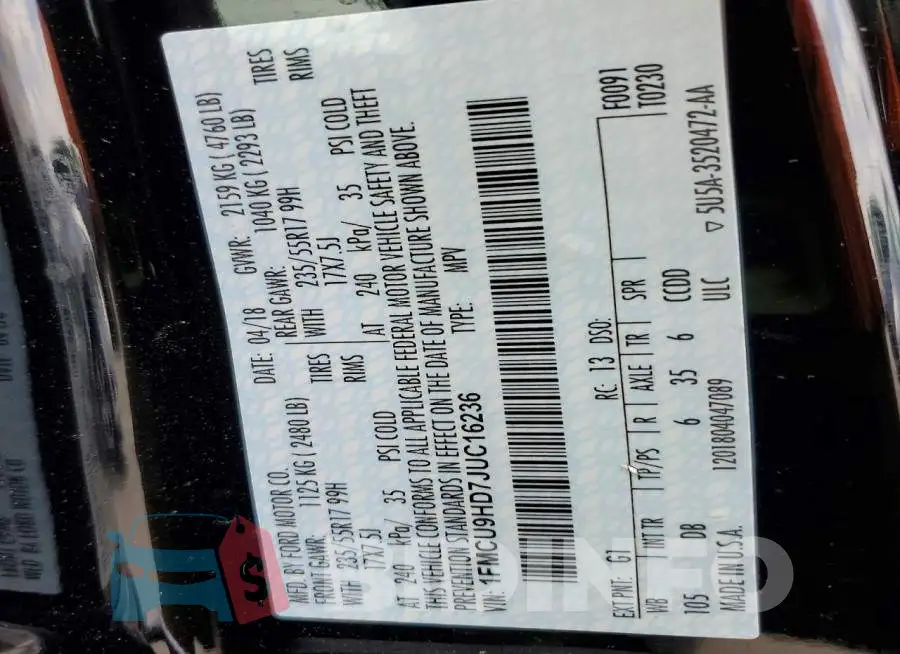1FMCU9HD7JUC16236 Photo# 14