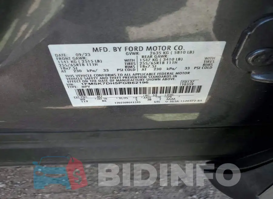 1FMSK7DH5PGB62196 Photo# 14