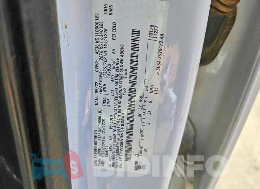 1FT7W2BN9NEF63849 Photo# 10