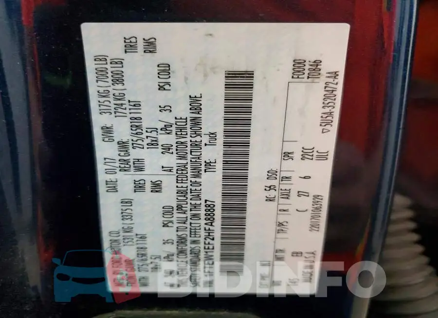 1FTEW1EF2HFA88887 Photo# 12