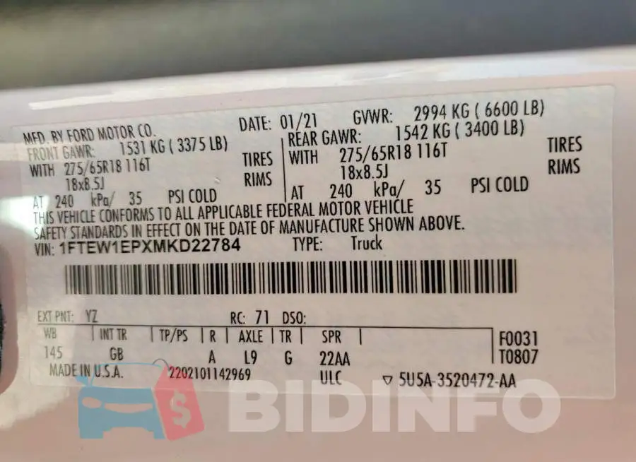 1FTEW1EPXMKD22784 Photo# 12
