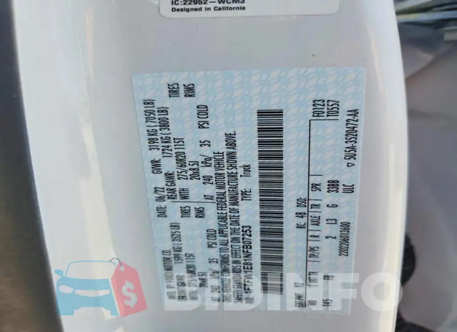 1FTFW1E81NFB07253 Photo# 12