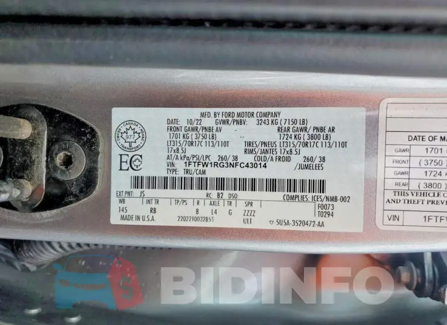 1FTFW1RG3NFC43014 Photo# 12