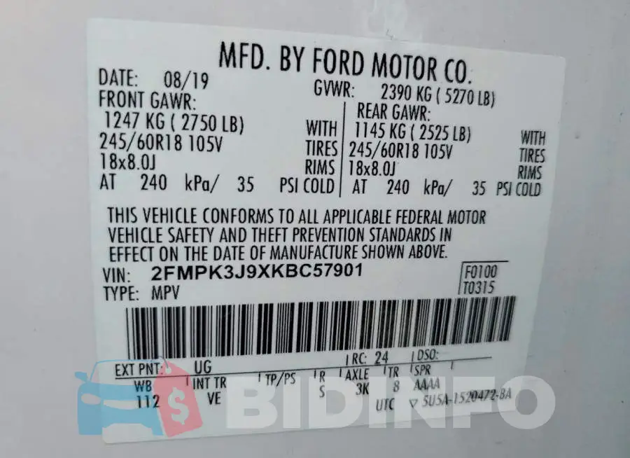 2FMPK3J9XKBC57901 Photo# 14