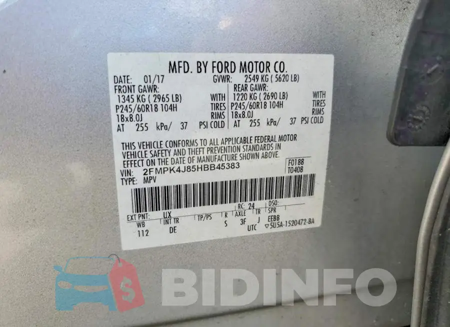 2FMPK4J85HBB45383 Photo# 14