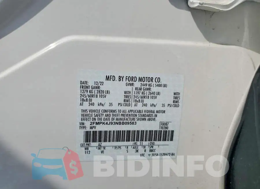 2FMPK4J93NBB09583 Photo# 12