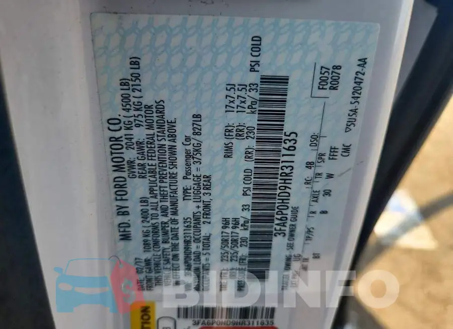 3FA6P0HD9HR311635 Photo# 12