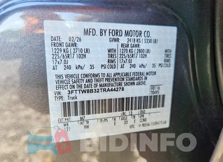 3FTTW8B32TRA44278 Photo# 12