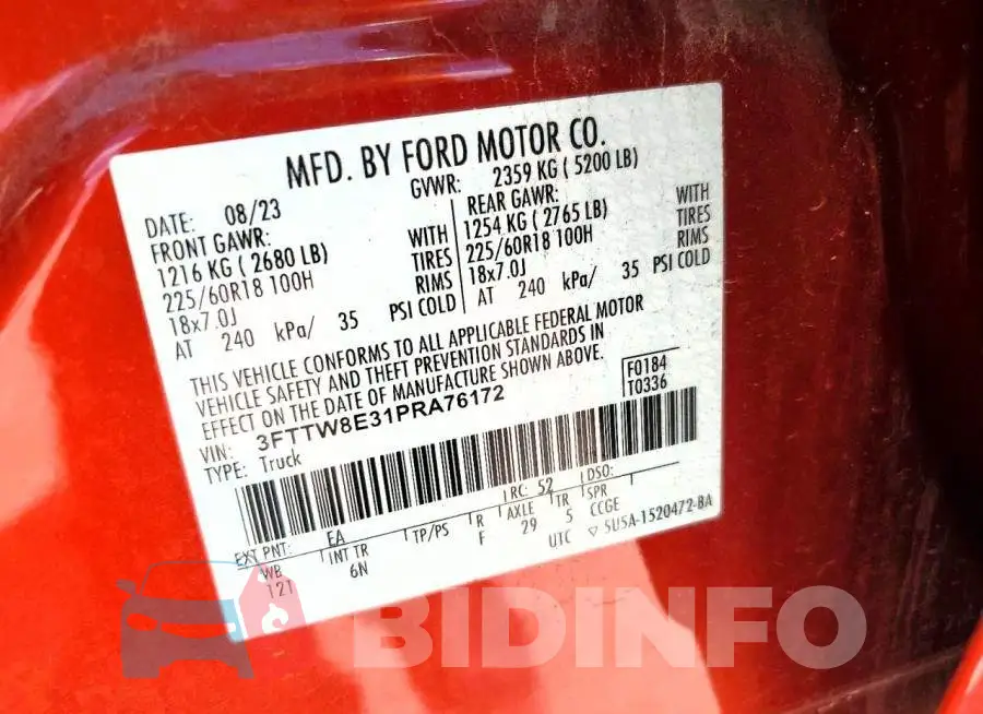 3FTTW8E31PRA76172 Photo# 13