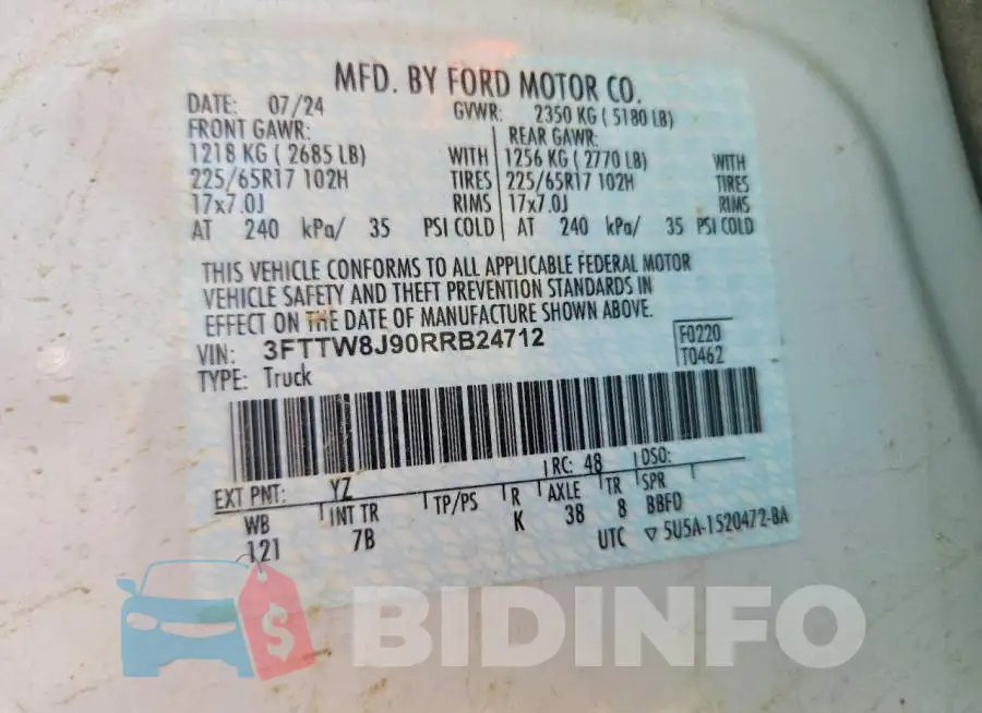 3FTTW8J90RRB24712 Photo# 13