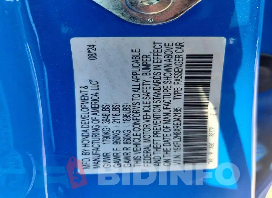 19XFL2H8XRE042185 Photo# 12