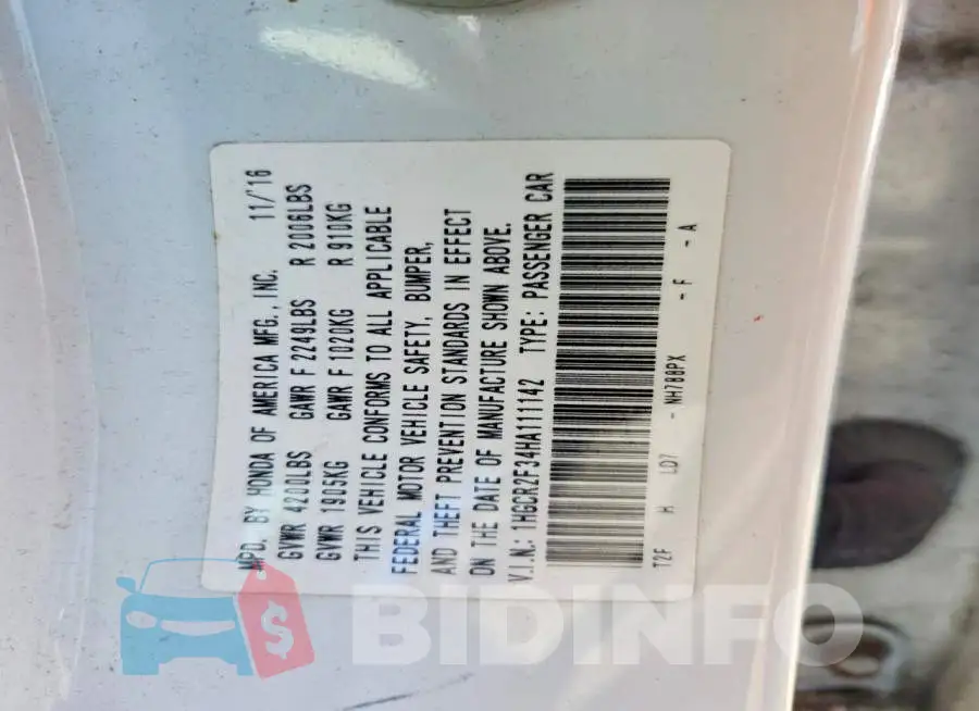 1HGCR2F34HA111142 Photo# 12