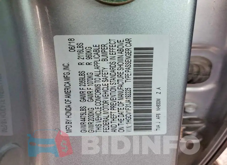 1HGCV1F31JA192225 Photo# 12