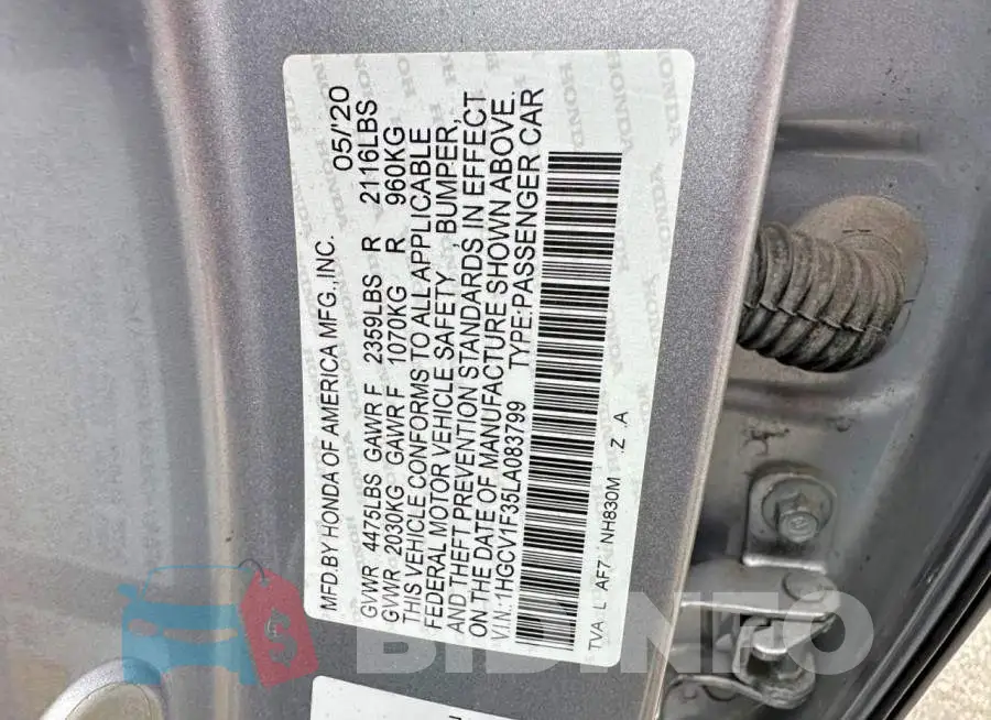 1HGCV1F35LA083799 Photo# 10