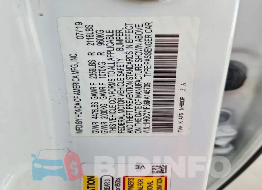 1HGCV1F36KA145709 Photo# 12