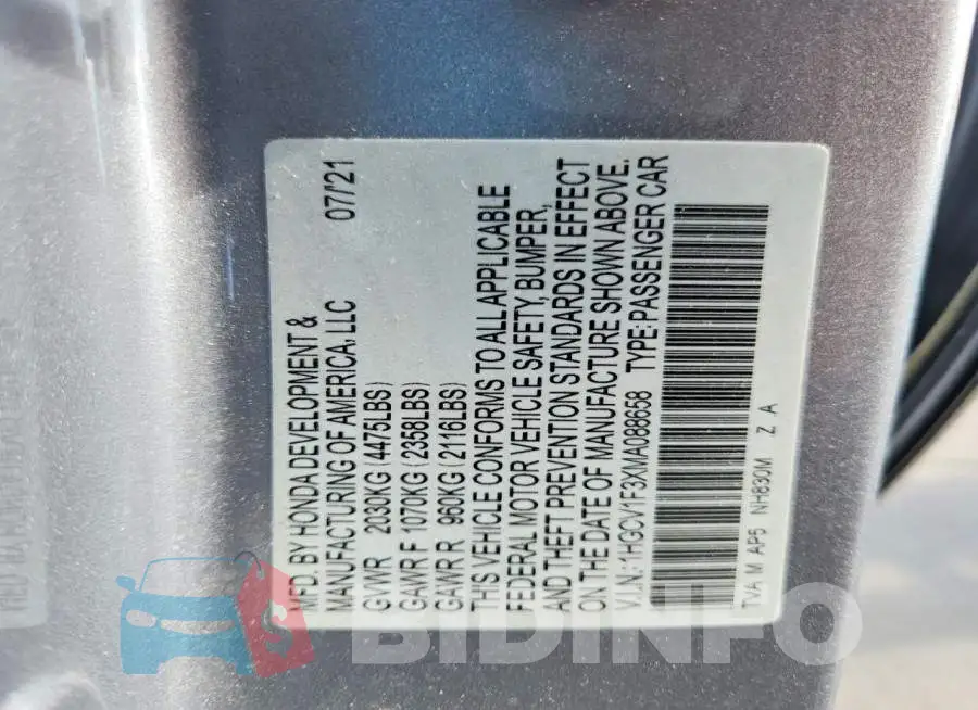 1HGCV1F3XMA088658 Photo# 12