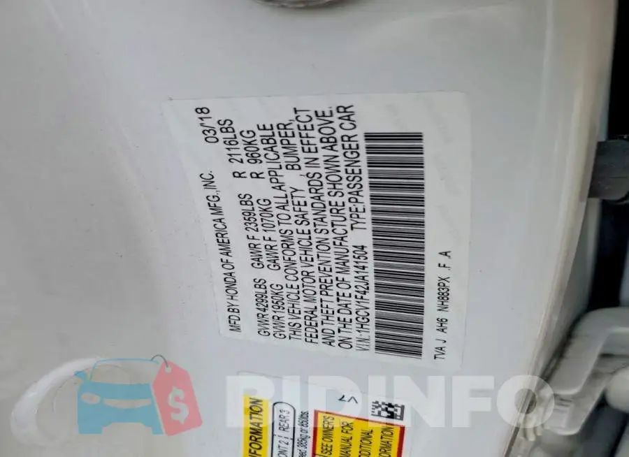 1HGCV1F42JA141504 Photo# 12