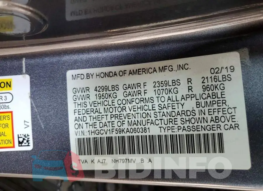 1HGCV1F59KA060381 Photo# 12