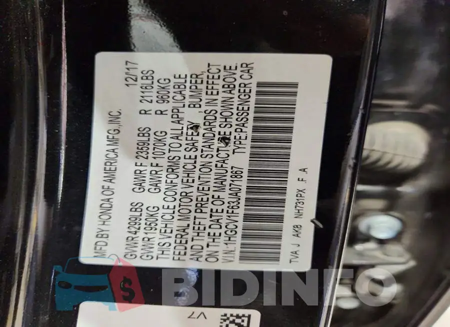 1HGCV1F63JA071867 Photo# 12