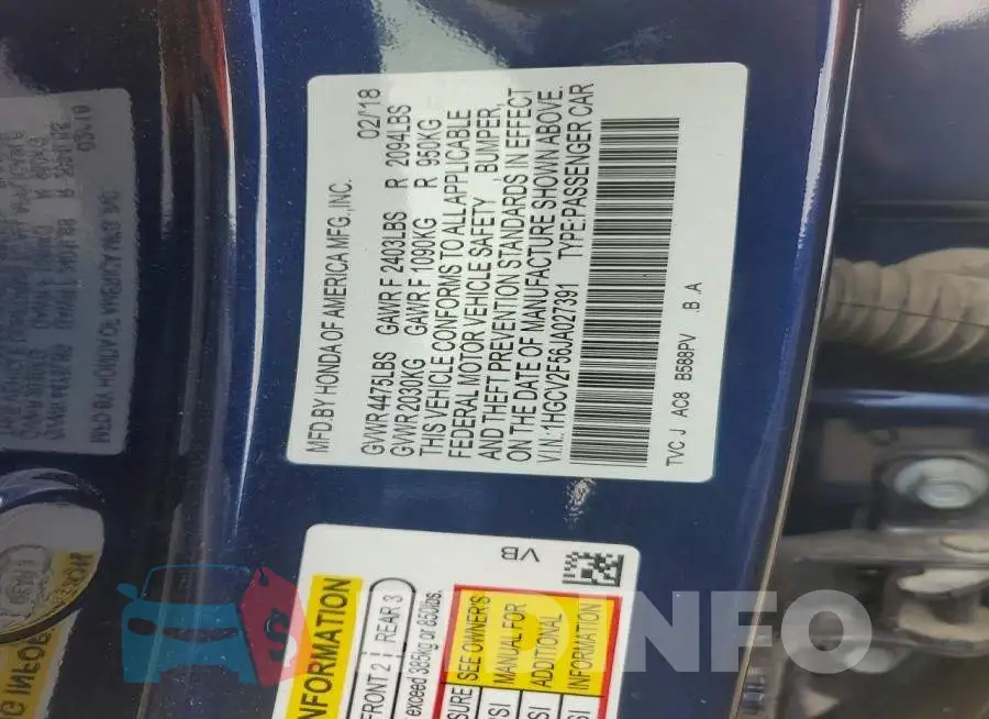 1HGCV2F56JA027391 Photo# 12