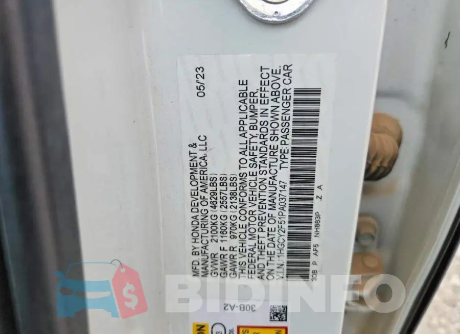 1HGCY2F51PA037147 Photo# 12