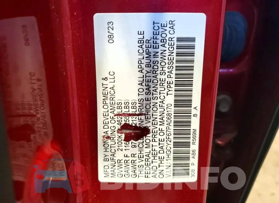 1HGCY2F67PA068170 Photo# 13