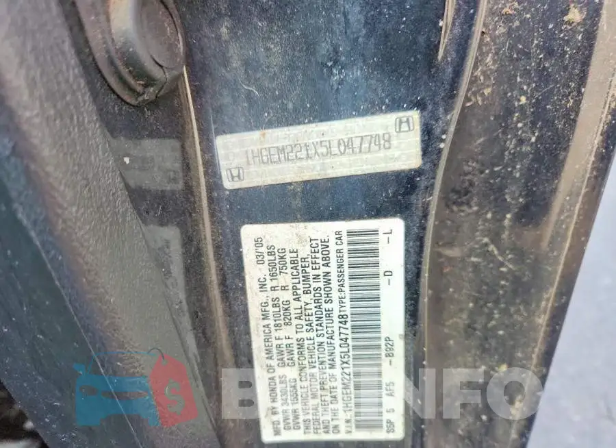 1HGEM221X5L047748 Photo# 12