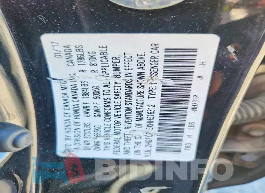 2HGFC2F5XHH516312 Photo# 12