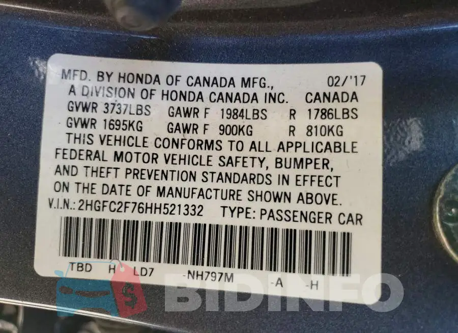 2HGFC2F76HH521332 Photo# 13