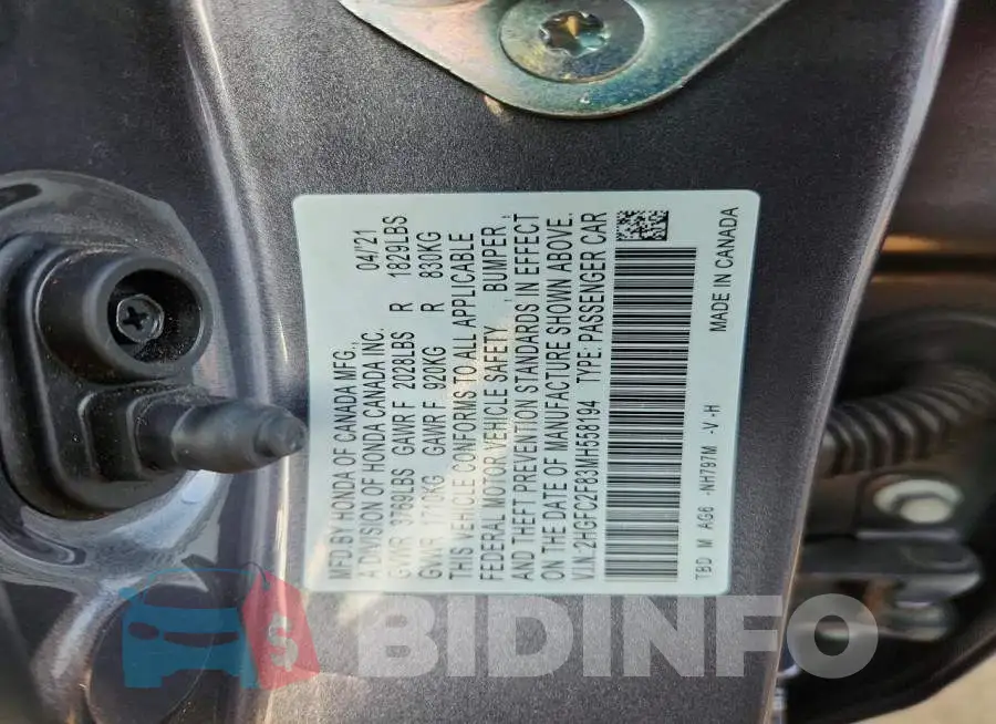 2HGFC2F83MH558194 Photo# 12