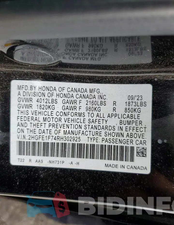 2HGFE1F74RH302925 Photo# 12