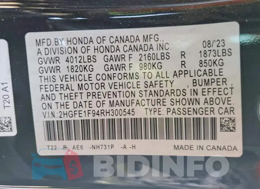 2HGFE1F94RH300545 Photo# 13