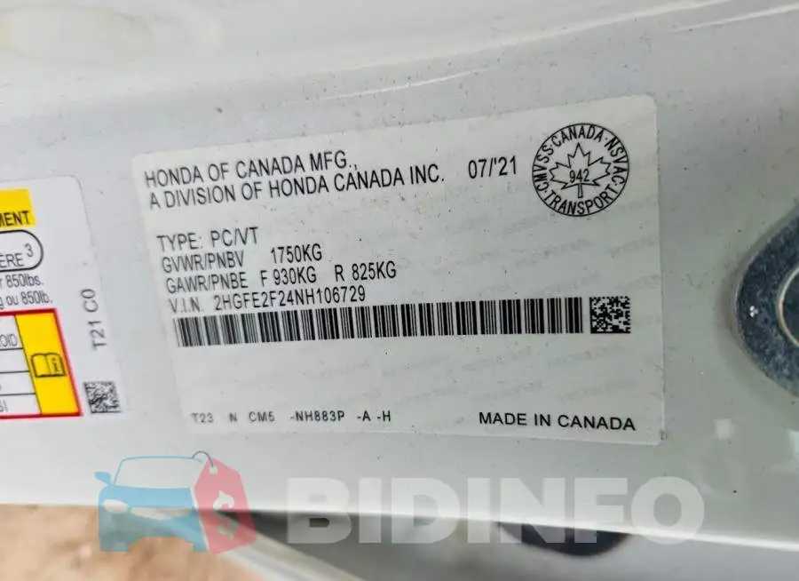 2HGFE2F24NH106729 Photo# 13