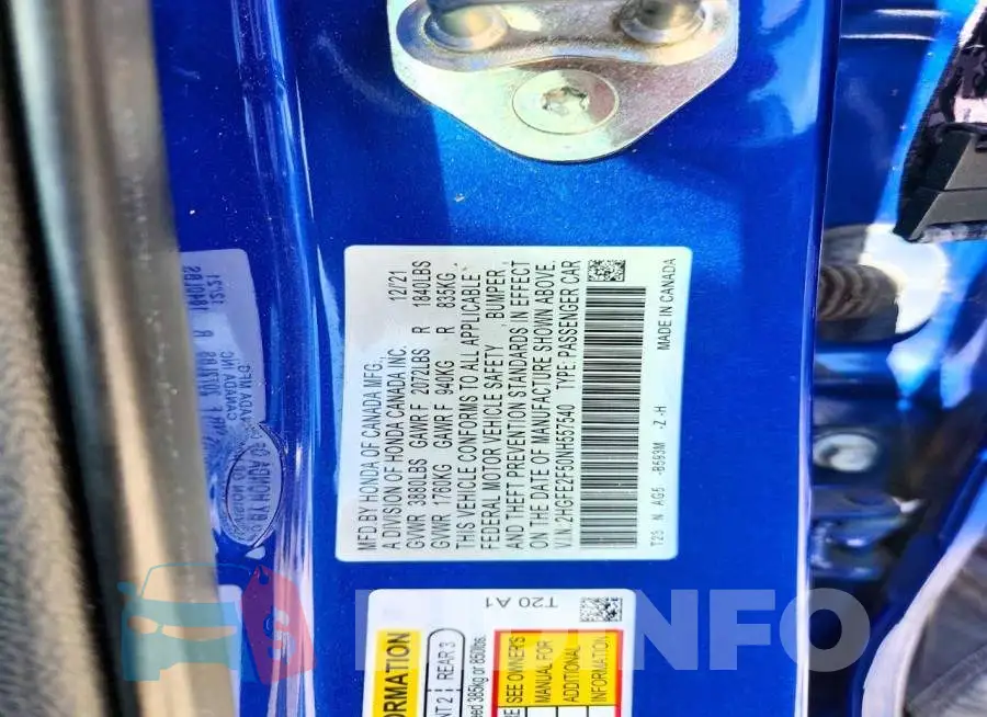 2HGFE2F50NH557540 Photo# 12