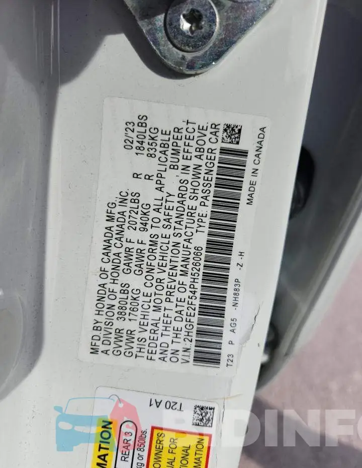 2HGFE2F54PH526066 Photo# 12