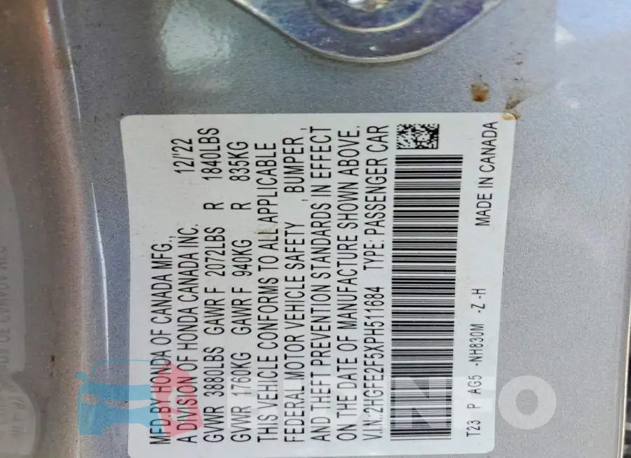 2HGFE2F5XPH511684 Photo# 12