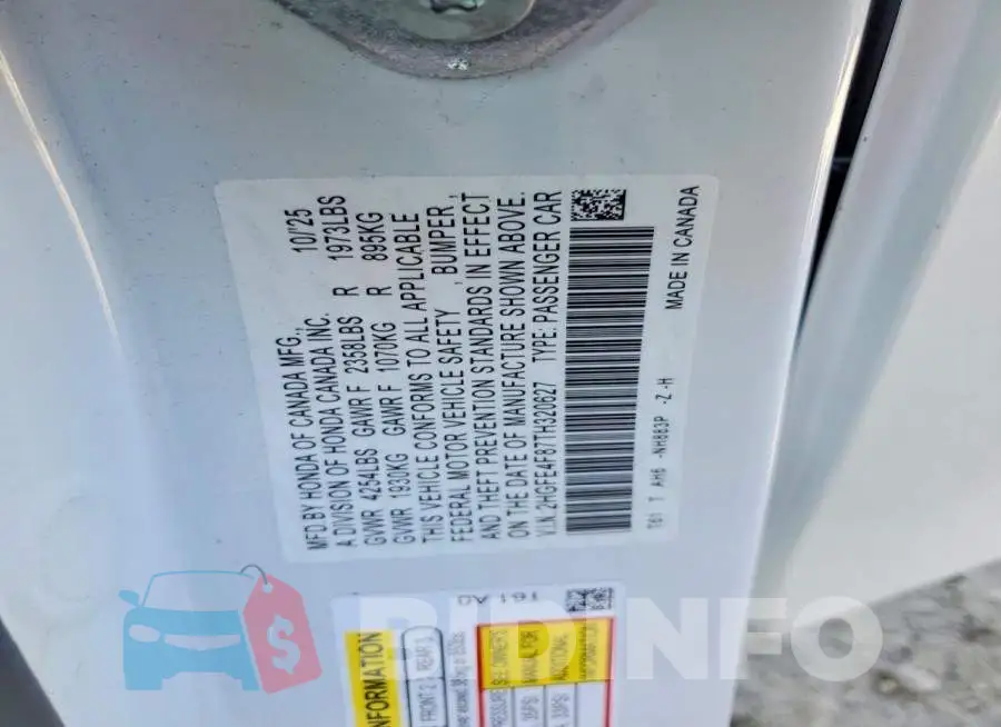 2HGFE4F87TH320627 Photo# 13