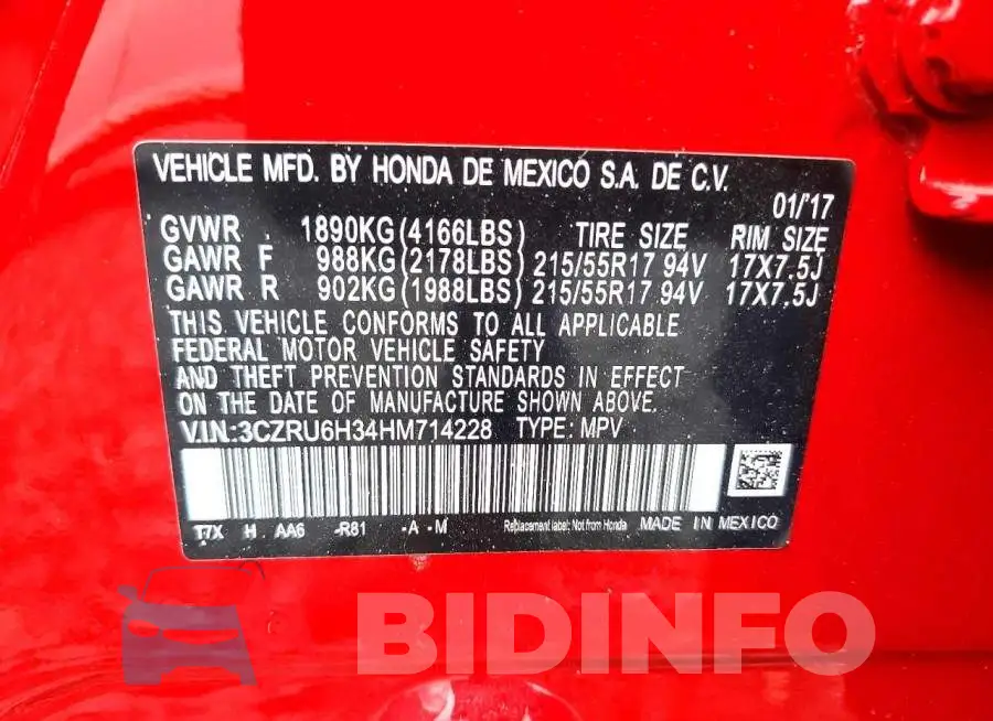 3CZRU6H34HM714228 Photo# 13