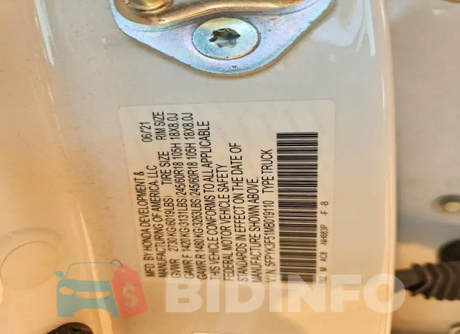 5FPYK3F51MB019110 Photo# 12