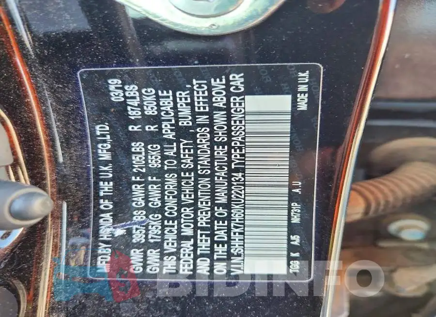SHHFK7H60KU220134 Photo# 12