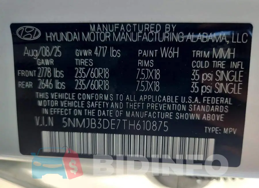 5NMJB3DE7TH610875 Photo# 13