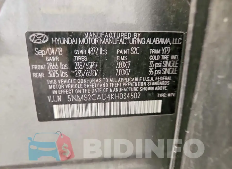 5NMS2CAD4KH034502 Photo# 14