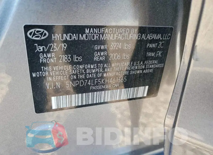 5NPD74LF5KH461365 Photo# 12