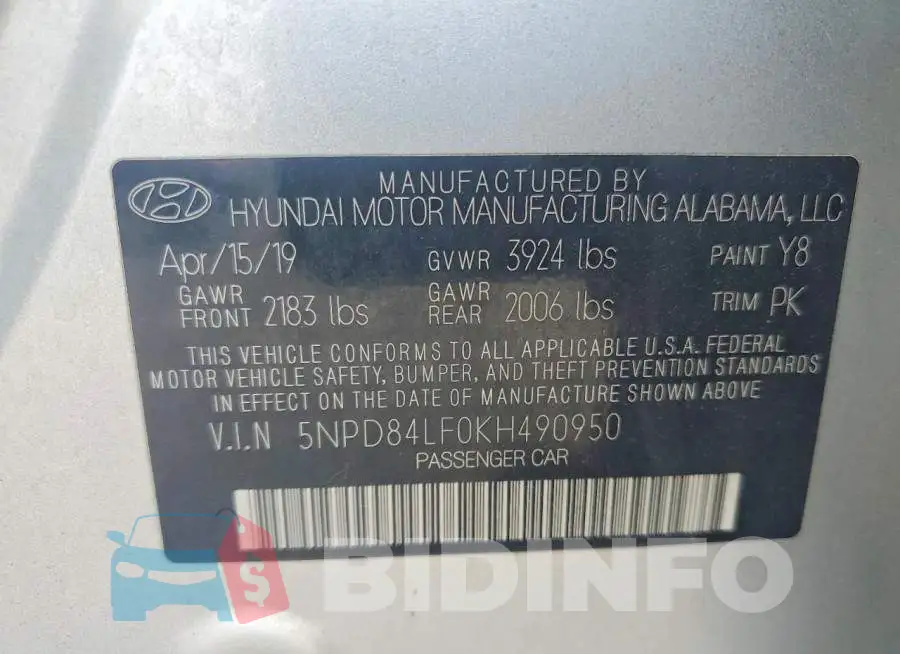 5NPD84LF0KH490950 Photo# 12